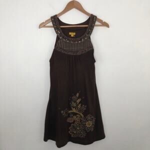 Lulumari Brown Floral Embroidered Boho Dress